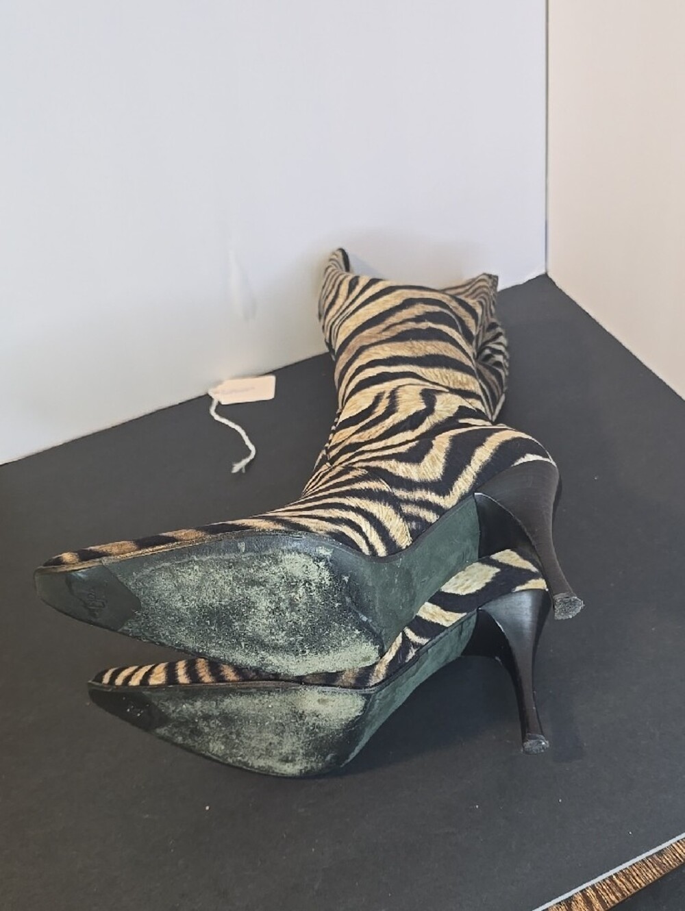 Couture Donald J. Pliner Zebra-Print Calf-Hair Knee-High Stiletto Boots - Picture 7 of 11
